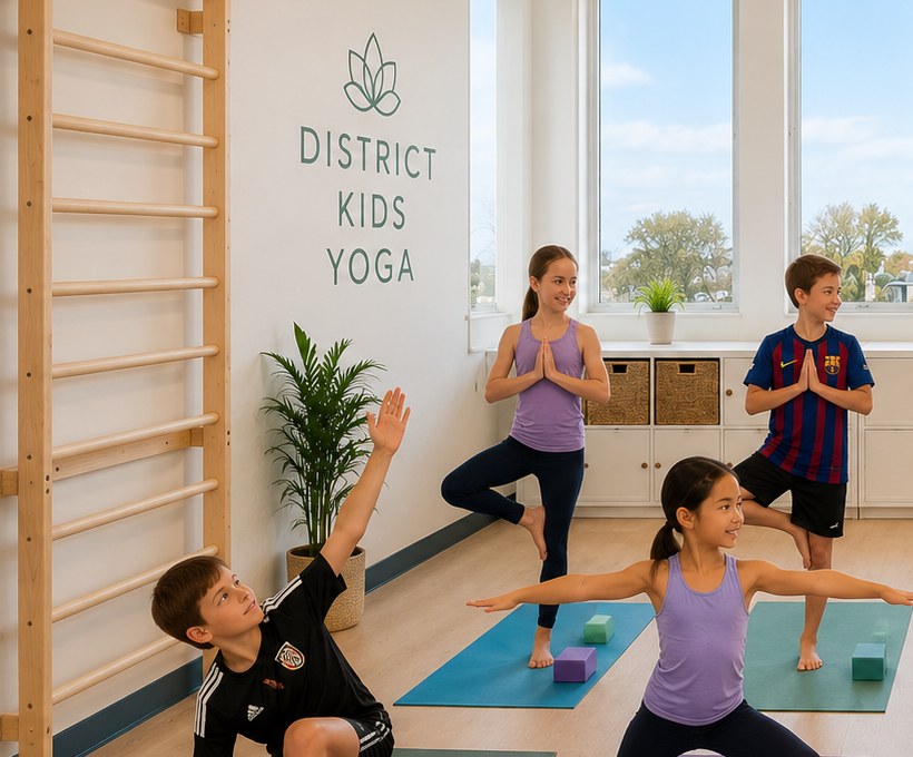 Students practicing yoga together