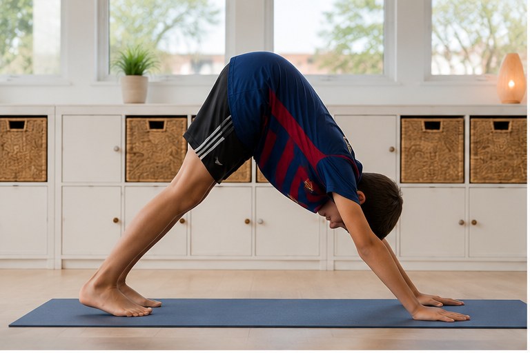Student practicing downward dog
